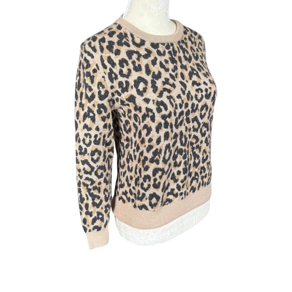 J. Crew leopard print long sleeve crewneck stretchy pullover wool sweater small - Picture 2 of 7